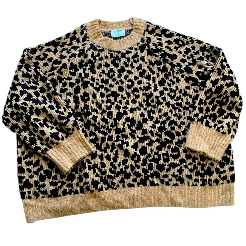 Old Navy Womens Cozy Crew Neck Sweater Cheetah Leopard Print Size 4X brown tan - Picture 1 of 4